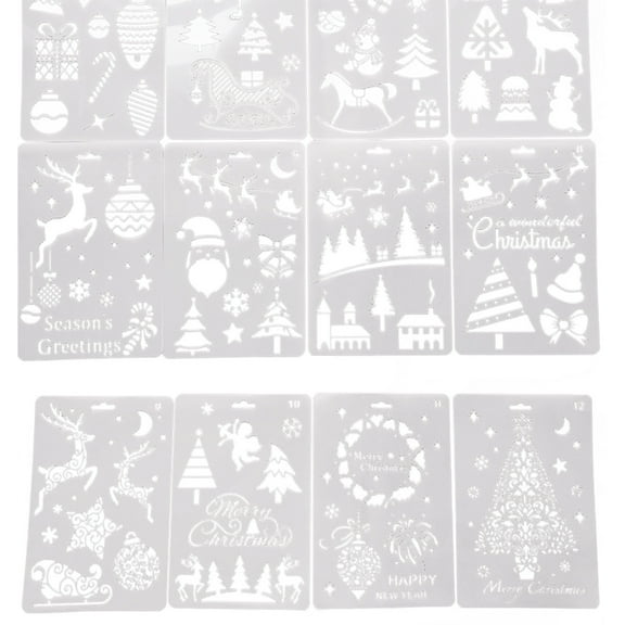 12Pcs Christmas Decorative Templates Stencil Painting Template for Painting on Paper Canvas DIY Scrapbooking Party Decor