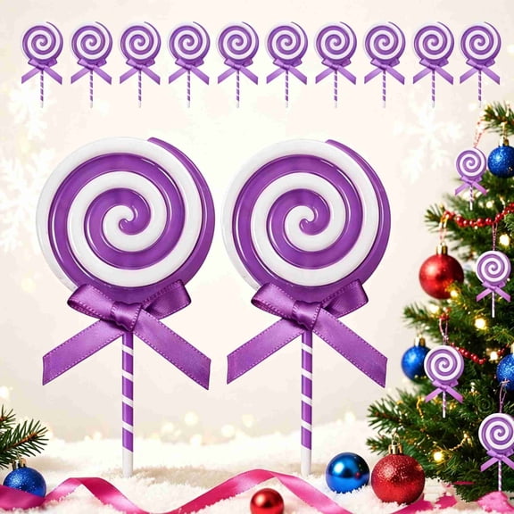 12Pcs Christmas Lollipop Candy Cane, Hanging Ornaments Christmas Tree Decorations for Xmas Crafts Indoor Outdoor Decor (Purple)