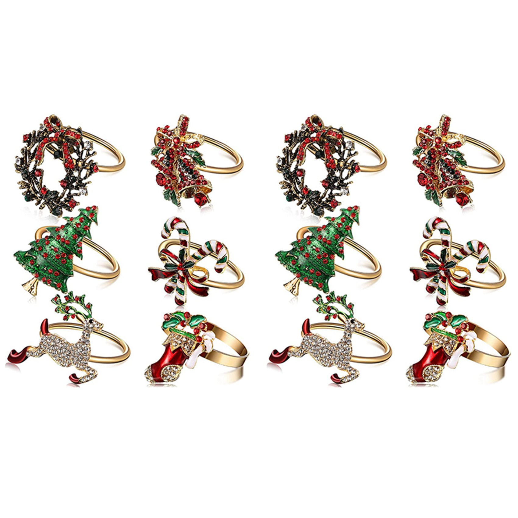 12Pcs Christmas Napkin Rings Xmas Napkin Holder Rings Wreath for