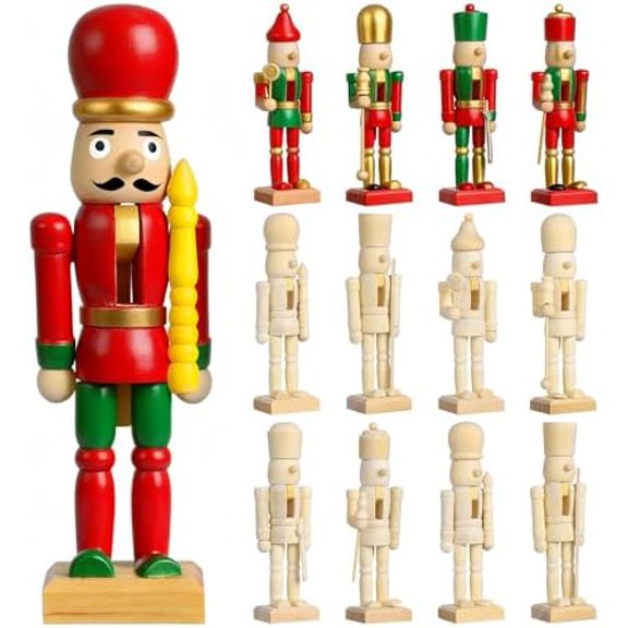12Pcs Christmas Nutcracker Ornament Kit Christmas Wooden Nutcrackers Wooden Unfinished Nutcracker Figures DIY Walnut Soldier Ornament for Xmas Craft Decoration$$Home Decor, Kitchen, & Other