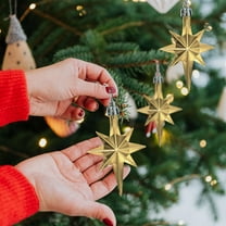 12Pcs Christmas Ornaments, Glitter Eight-Pointed Star Tree Pendants, Plastic with Metallic Plating for Indoor Outdoor Xmas Decor Gold