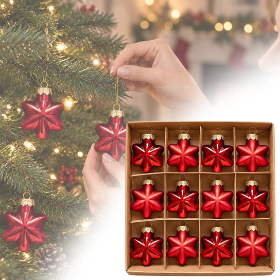 12Pcs Christmas Star Ornaments Set, Shatterproof Christmas Tree Hanging Decorations, Mini Star Baubles, Holiday Seasonal Home Decor for Xmas Tree, Mantel, Fireplace Indoor Party Decorations