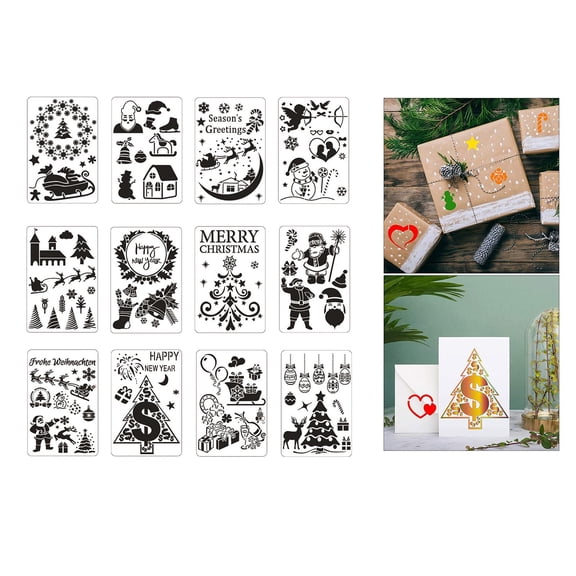 12Pcs Christmas Stencils Painting Template Notebook Planner Cake DIY Card Making Crafting Farmhouse