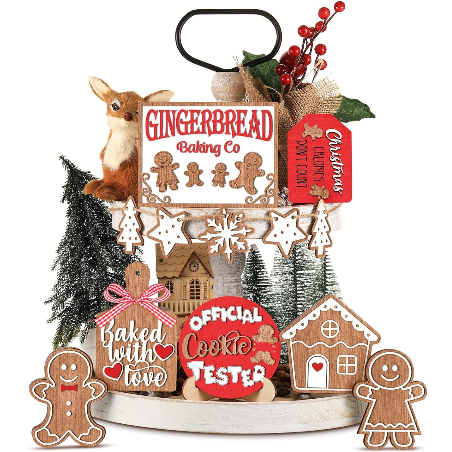 12Pcs Christmas Tiered Tray Decor Christmas Wood Tabletop Decor Gingerbread Man Xmas Tabletop Farmhouse Coffee Signs Snowmen for Christmas Winter Farmhouse Home Party Holiday Decoration