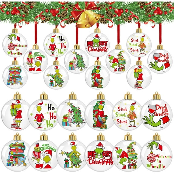 12Pcs Christmas Tree Ornaments Balls, Whoville Hanging Decorations for Xmas Holiday Trees Home Decor
