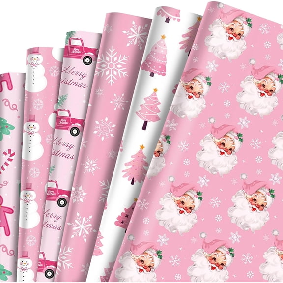 12Pcs Christmas Wrapping Paper 20x27in, Santa Snowman DIY Craft Paper Xmas Gift Decor Folded Flat