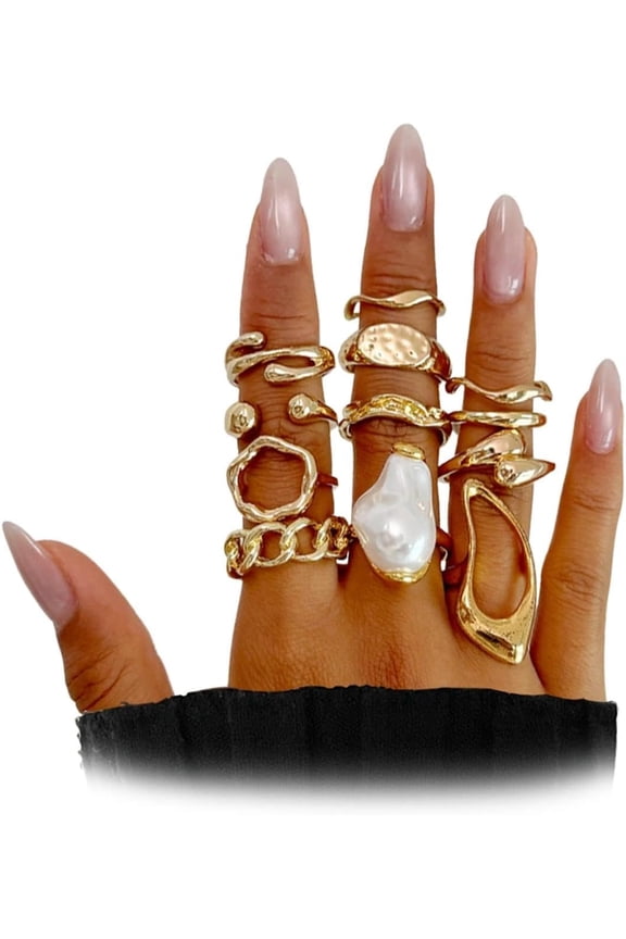 12Pcs Chunky Gold Baroque Pearl Knuckle Rings for Women,Vintage Geometric Open Midi Finger Ring Set,Personalized Anniversary Jewelry Accessories Gifts