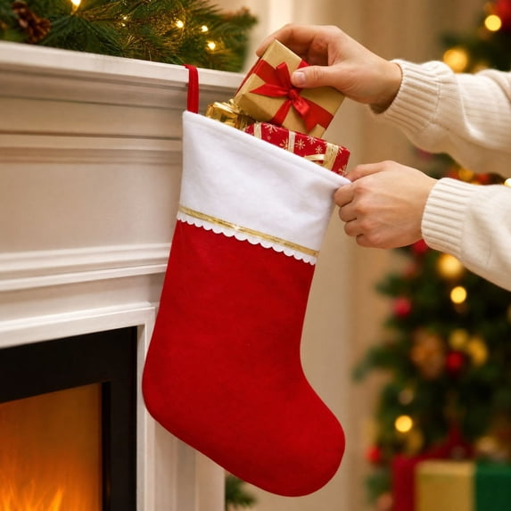 12Pcs Classic Large Christmas Stockings,17 Inch Red & White Xmas Hanging Stocking Ornament with Hanging Loop,for Fireplace Mantel Home Holiday Party Christmas Tree Decoration