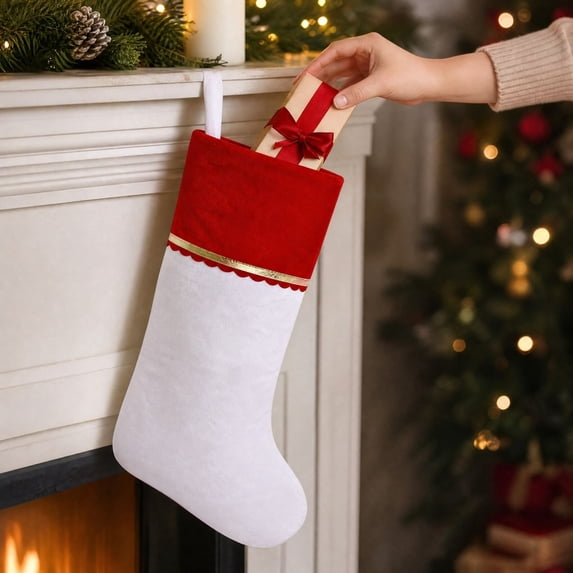 12Pcs Classic Large Christmas Stockings,17 Inch White & Red Xmas Hanging Stocking Ornament with Hanging Loop,for Fireplace Mantel Christmas Tree Home Holiday Party Christmas Tree Decoration