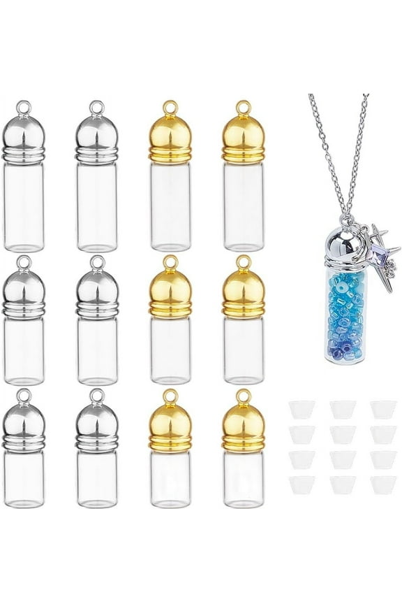 12Pcs Clear Glass Bottle necklace 4 Sizes Vial Pendant Openable Perfume Bottle Necklace Glass Vial Pendant Glass Container Necklace