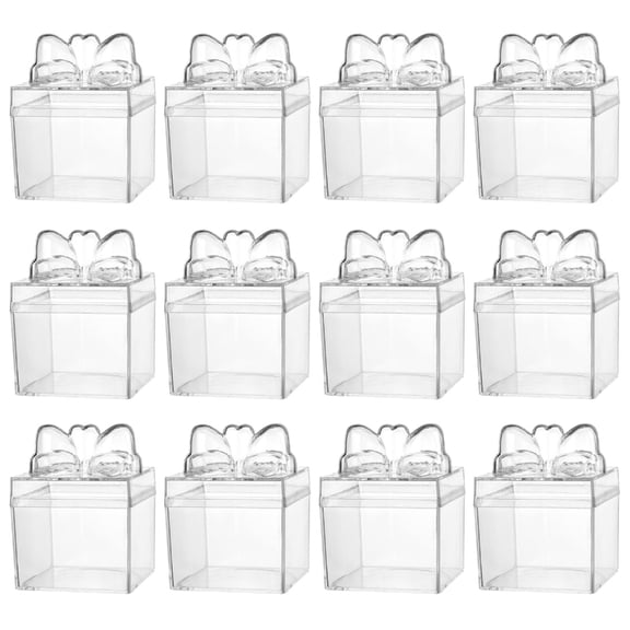 12Pcs Clear Plastic Bowknot Gift Box Candy Chocolate Holder Container For Wedding Party Treats Small Toy Jewelry Storage