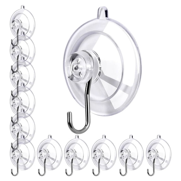 12Pcs Clear Suction Cup Hooks Nonrust Steel Hooks Hold 10lbs Efficient Adhesive Hangers For Smooth Surfaces Bathroom