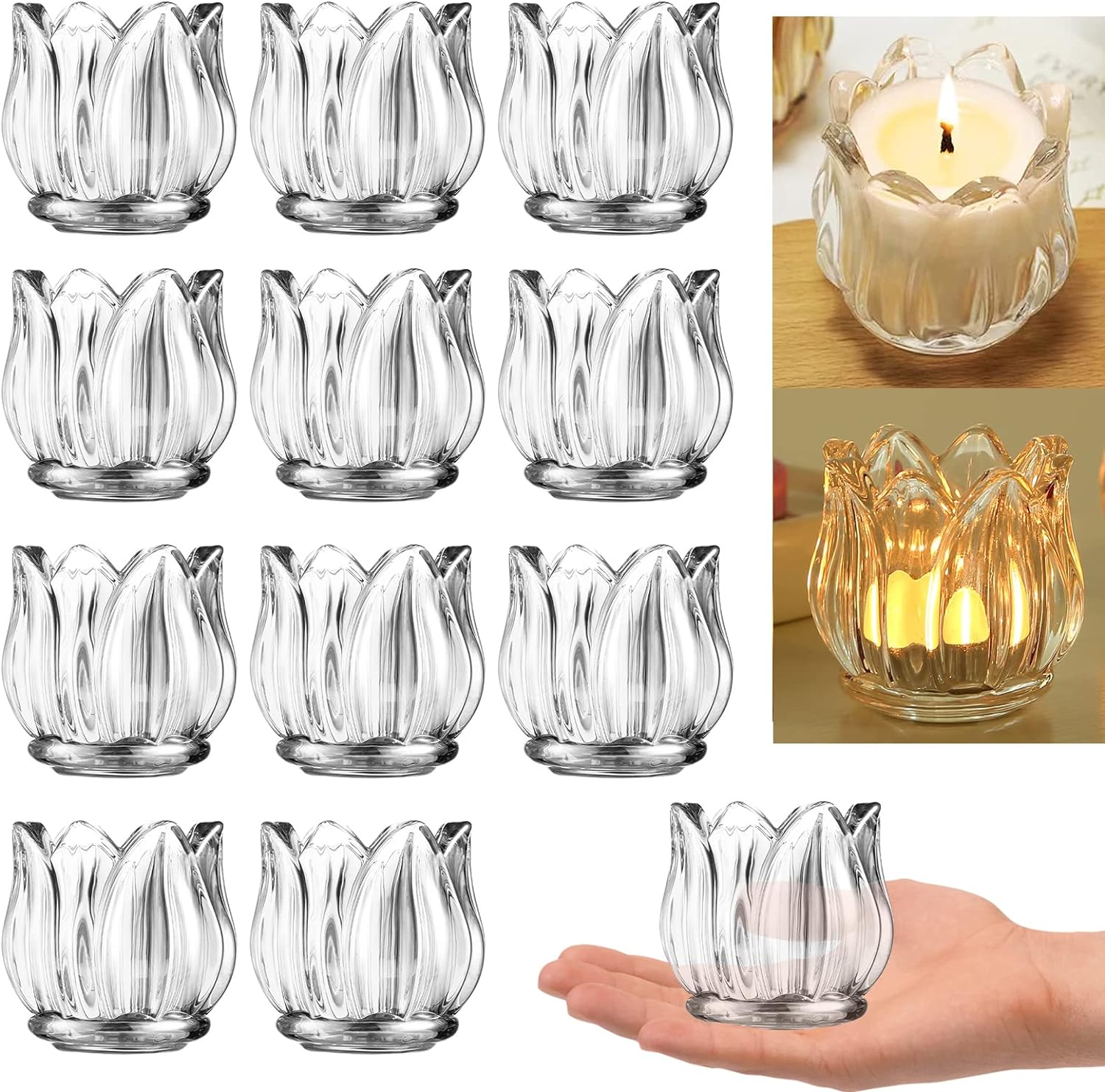 12Pcs Clear Votive Candle Holders,Clear Thick Glass Tea Light Candle ...