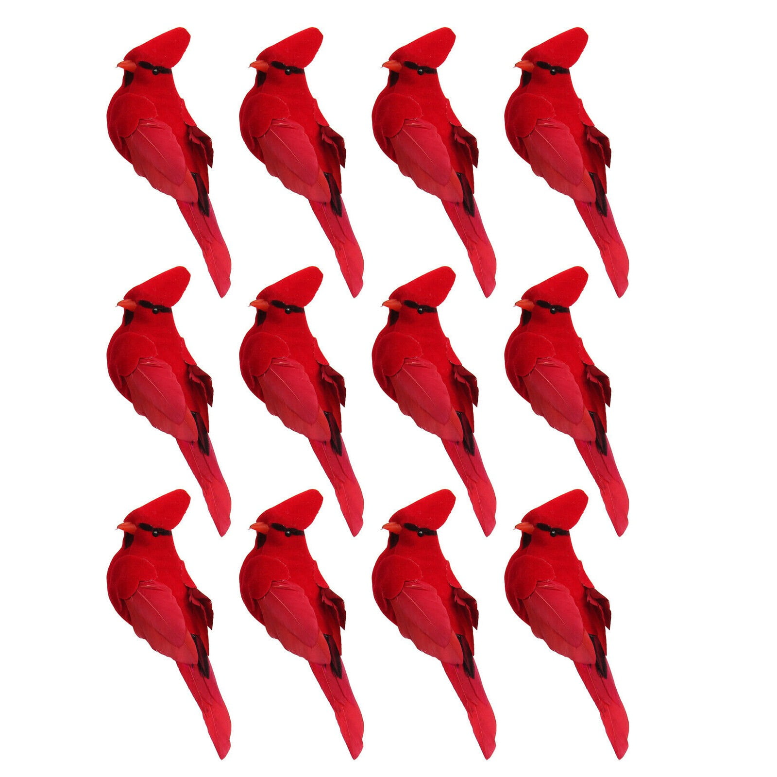 12Pcs Clip-on Artificial Red Cardinals Christmas Ornaments Feathered ...