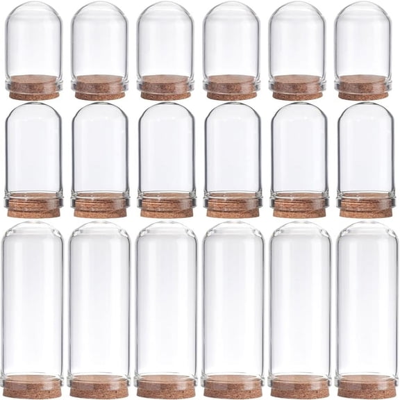 12Pcs Cloche Bell Jar Display Case Glass Display Dome with Wood Base 1.44/1.75/2.82 inch Small Glass Bottles Decorative Jars