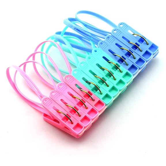 12Pcs Clothes Peg Clip Pins,Multicolor Rope Clip Hanging Clothes line Windproof Hanger Sock Clothes Drying Peg PP Plastic Clips Hooks