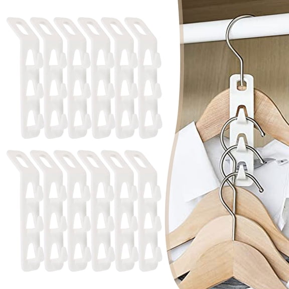 12Pcs Coat Hooks Space Triangles Space-Saving Hanger Triangle Organizer Heavy Duty Abs Hooks Non-Slip Design Clothes Hanger Connector Hooks(White)