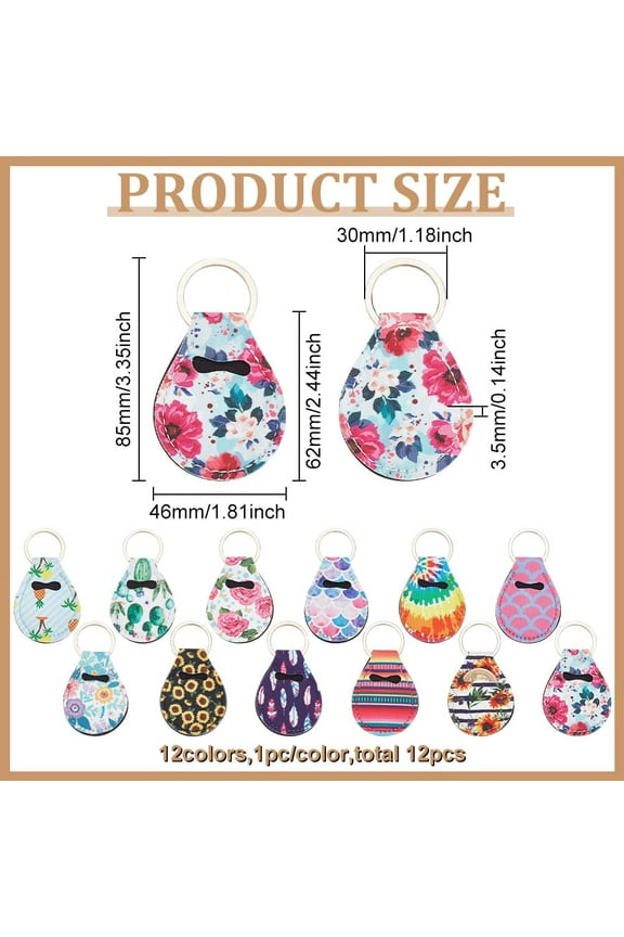 12Pcs Coin Holder Keychain Teardrop Keyring Storage Pouch for AA Challenge Coins Universal Medallion Keychains with 12Styles Neoprene Keyring Pouch for Souvenir and Collectible
