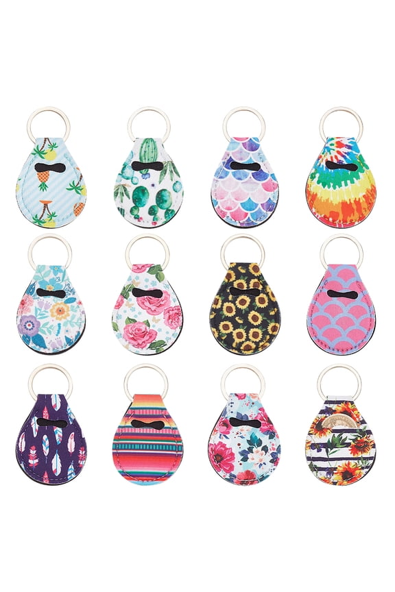 12Pcs Coin Holder Keychain Teardrop Keyring Storage Pouch for AA Challenge Coins Universal Medallion Keychains with 12 Styles Neoprene