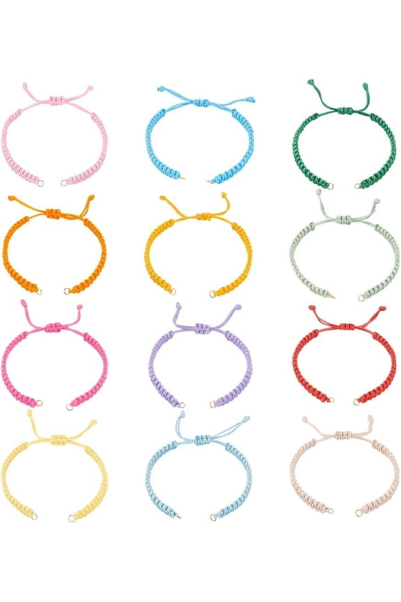 12Pcs Colorful Adjustable Cord Woven Bracelets Making 17.5cm Waxed Polyester Cord Bracelets Handmade Friendship Bracelet