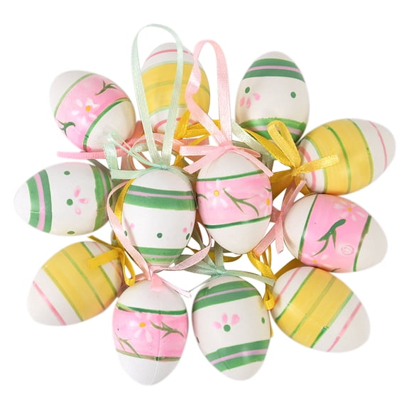 12Pcs Colorful Easter Eggs Hanging Ornament Easter Tree Basket Plastic Eggs Happy Easter Party Home Decoration Kids Gifts