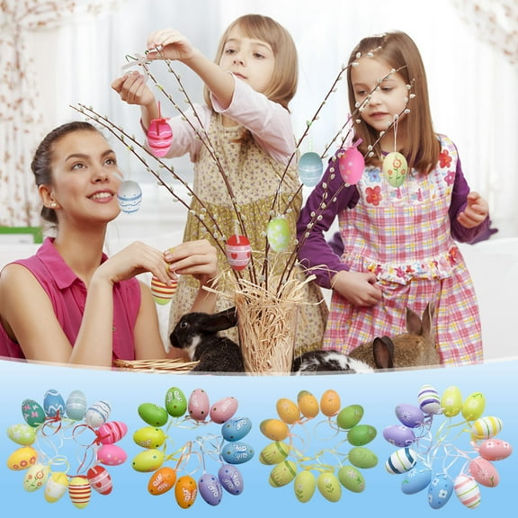 12Pcs Colorful Easter Hanging Ornaments, Plastic Easter Eggs Decorations for Tree, Door, Window, Party Supplies