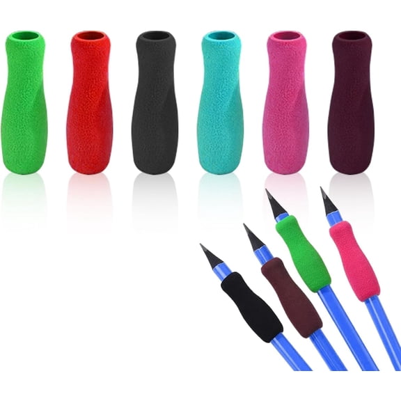 12Pcs Colorful Foam Pencil Grips, Writing Aid for Right and Left-Handed Use, Soft Slip-On Holders for Pens, Paint Brushes, Drawing and Handwriting (12)