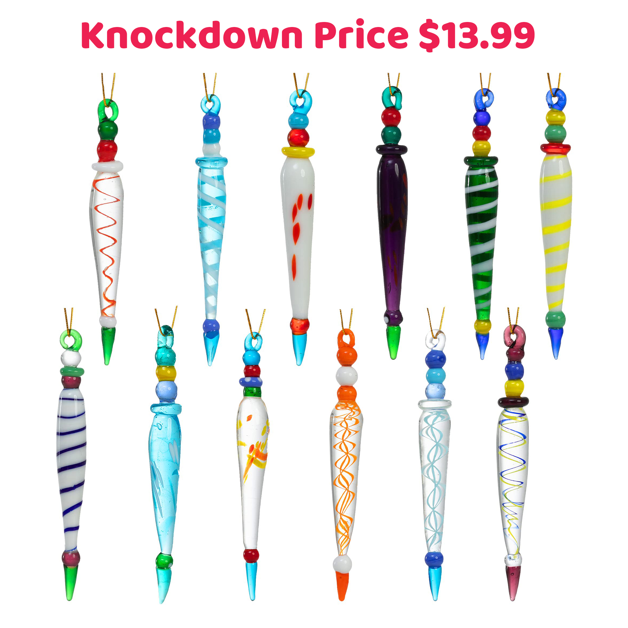 Vickerman 12" Icicle Drop Christmas Ornaments, Pack of 3