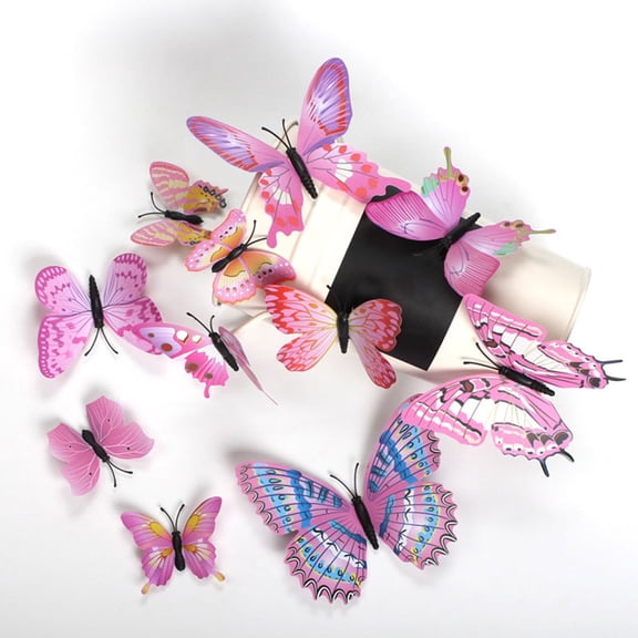 12Pcs Colorful Plastic Butterfly Wall Decals | Single-Layer Realistic Stickers with Pins & Glue | Removable Decor for Home, Party & Crafts