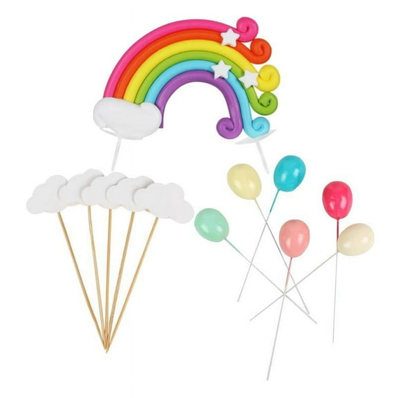 12Pcs Colorful Rainbow Cake Topper, Wedding Cake Cupcake Picks Set, Balloon Shape Toppers Birthday Baby Shower