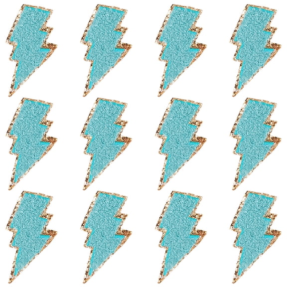 12Pcs Computerized Embroidery Cloth Self Adhesive Patches Costume Accessories Appliques Lightning Bolt Dark Cyan 60x33x3.5mm Dark Cyan for DIY