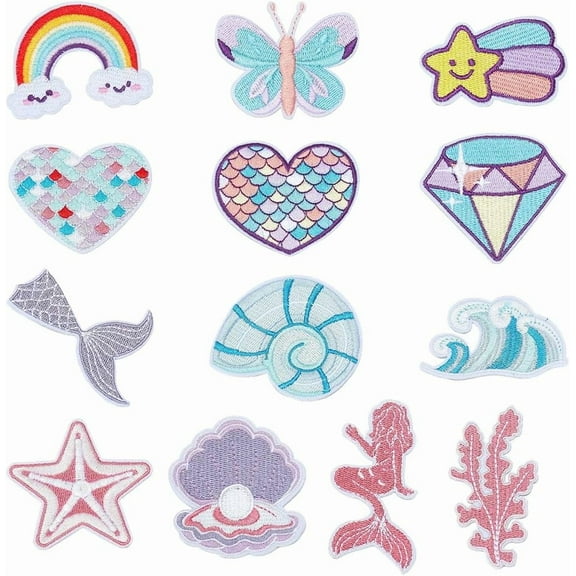12Pcs Computerized Embroidery Cloth Self Adhesive Patches Stick On Patch Costume Accessories Appliques Mixed Shapes 40~80x40~70x1~2mm