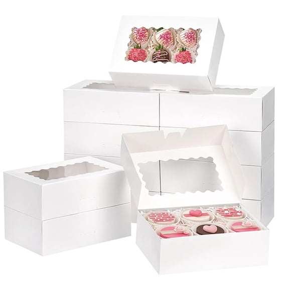12Pcs Cookie Boxes with Window, 9x6x3In White Bakery Boxes Dessert Container for Pastries, Chocolate Covered Strawberries, Easter Candy, Muffins, Donuts