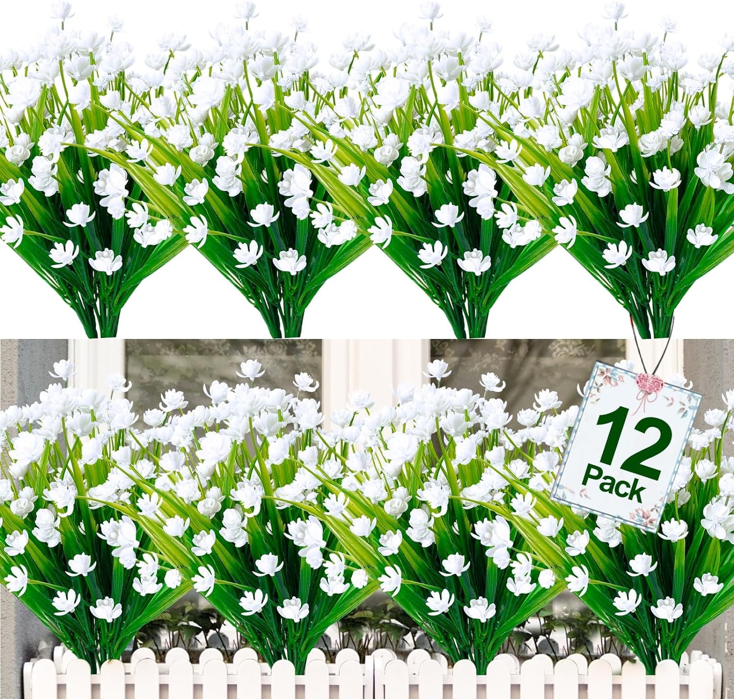 12Pcs Corn Flower Artificial Flowers Outdoor UV Resistant Fake Flowers,Faux Plastic Flower Greenery Shrubs Plants for Cemetery Indoor Planter Home Garden Window Box Porch Summer Decor(White)