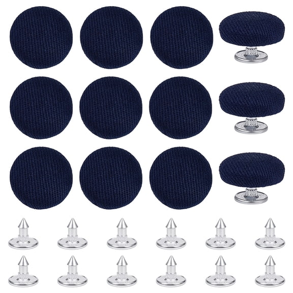 12Pcs Cotton Covered Iron Buttons Mushroom Shape Baseball Cap Button Top Replacement Flat Round Dark Blue 16x7.5mm DIY