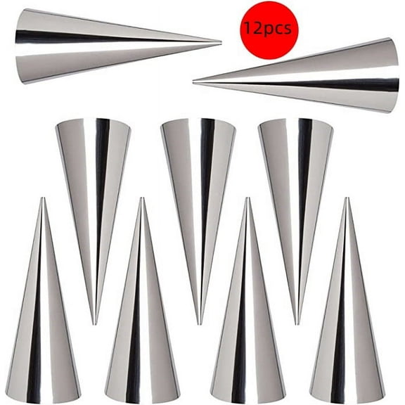 12Pcs Cream Horn Molds,Stainless Steel Cone Tubular Shaped Mold for Cannoli Tubes Croissant for Kitchen, Party, Baking Waffle