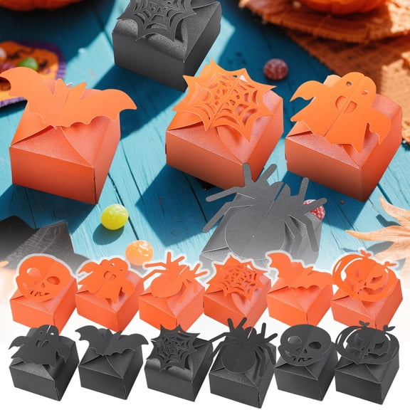 12Pcs Creative Halloween Treat Box Cardboard Paper Packaging for Party Favors Candy Cookies and Holiday Gift Giving, 2 Inch orange