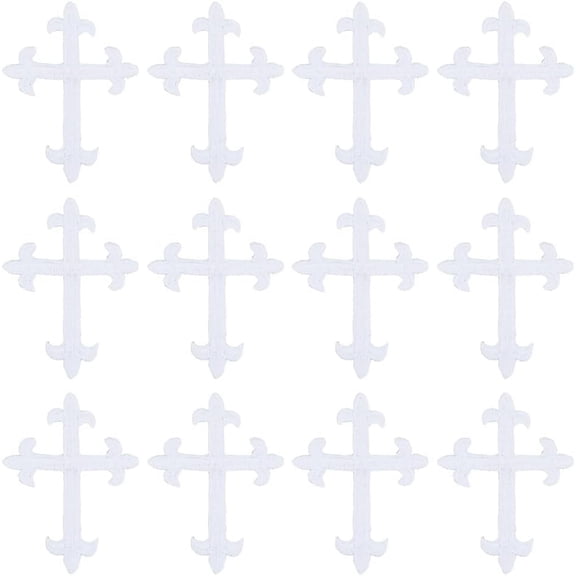DIY 12Pcs Cross Embroidered Iron on Patch Cross Cloth Hat Patches Polyester Applique Patch Decor Patches DIY Sew On Patches for Jackets Shirts Backpacks Jeans Decoration White DIY