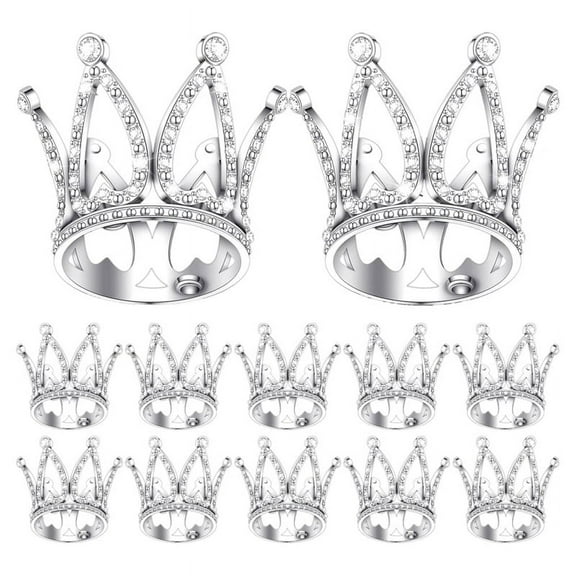 12Pcs Crown Cake Topper Mini Baby Crown Queen Crown Small Princess Headpiece Cake Decoration for Baby Shower Decor Metal Silver