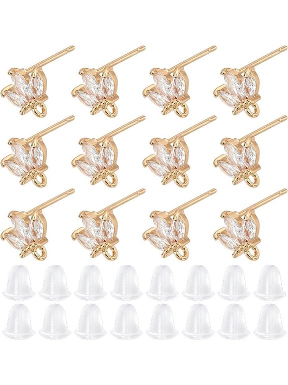 12Pcs Cubic Zirconia Earring Studs 18K Gold Plated Flower Stud Earring Finding with 1mm Loop Rhinestone Earring Posts for Earring Making Pin: 0.8mm Mixed Color DIY