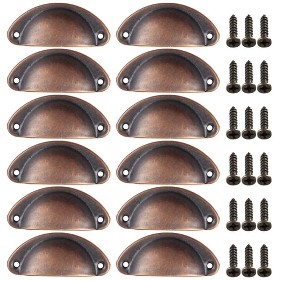 12Pcs Retro Kitchen Drawer Cabinet Door Handle Furniture Knobs Handware Cupboard Iron Antique Shell Pull Handles Green Bronze
