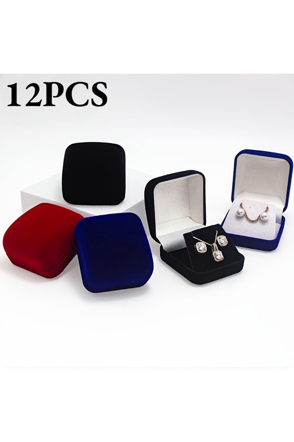 12Pcs Curved Velvet Jewelry Boxes, Premium Multifunctional Storage Boxes for Pendants Necklaces Bracelets, Luxury Bulk Gift Boxes Elegant Accessories Packaging Boxes, Black Blue Red