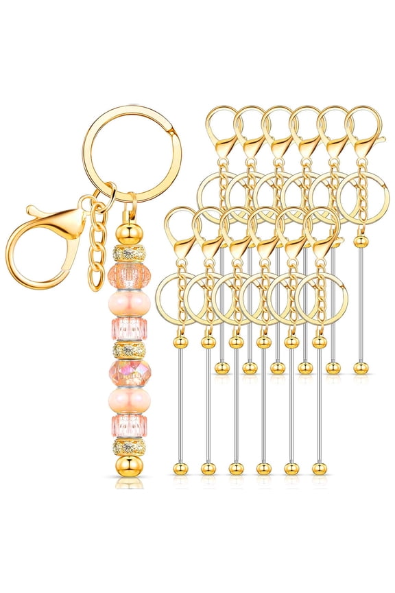 12Pcs DIY Beaded Key Chain Rust-Proof Durable Handmade Keychain Pendants Classroom Reward Keychain Crafting Tools