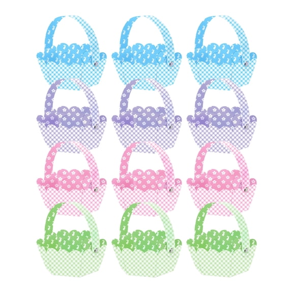 12Pcs DIY Easter Paper Gift Baskets with Handles, Bunny & Egg Designs, Multi-Purpose Storage & Favors Sets for Celebrations & Festivities