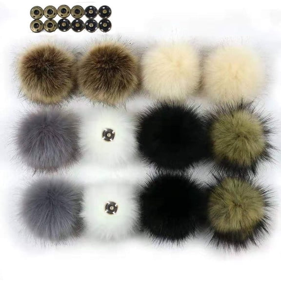 12Pcs DIY Faux Fur Snap Pompoms - Mixed Color Fluffy Pompom Balls with Press Button, Removable for Knitting Hats, Scarves, Shoes, Bag Charms & Accessories