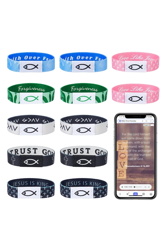 12Pcs Daily Bible Verse Bracelets for Women NFC Bracelet Elastic Jesus Christian Bracelets Bulk Inspirational Scripture BraceletDIY