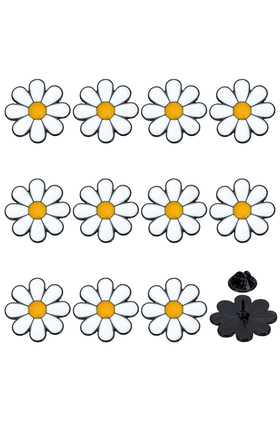 12Pcs Daisy Enamel Pins Alloy Brooches for Backpack Clothes White 23.5mm diy
