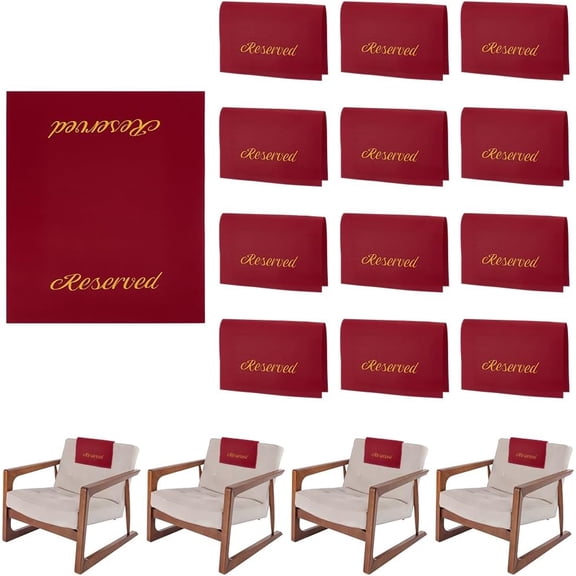 12Pcs Dark Red Reserved Seating Signs 14Inch Chair Reserved Seat Sign Cloth Church Placeholder Pew Signs for Wedding Meeting Ceremony Party Celebration Church Event Reception