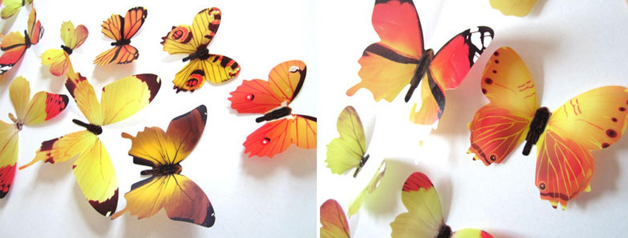 12Pcs Decal Wall Stickers Home Decorations 3D Butterfly Rainbow Yellow