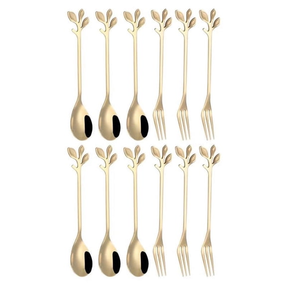 12Pcs Dessert Spoon and Fork Set Stainless Steel Mixing Spoon Cake Forks for Home Kitchen Fruit